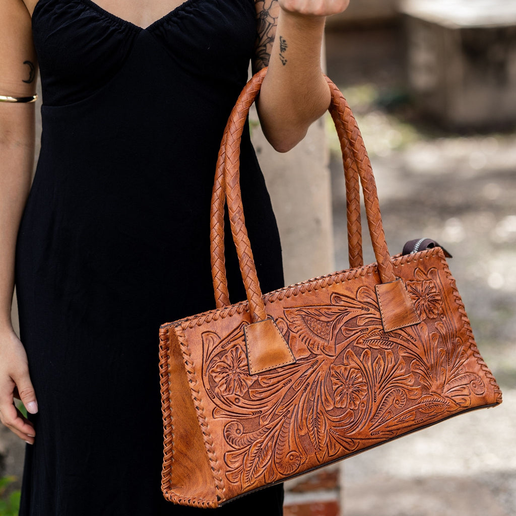 Hand tooled leather purse sale