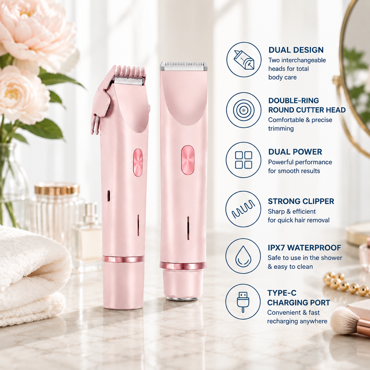 Mauzari™ Rasoio elettrico da donna a doppia testina per viso e corpo