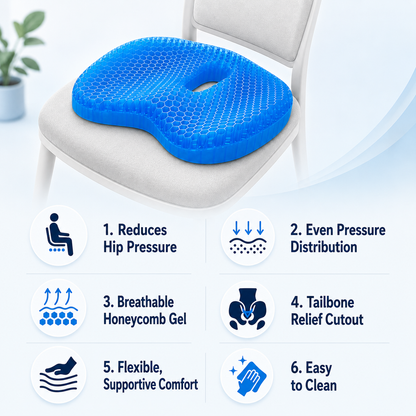 Mauzari™ Cuscino in gel per sciatica e dolore al coccige – Seduta rinfrescante a nido d’ape