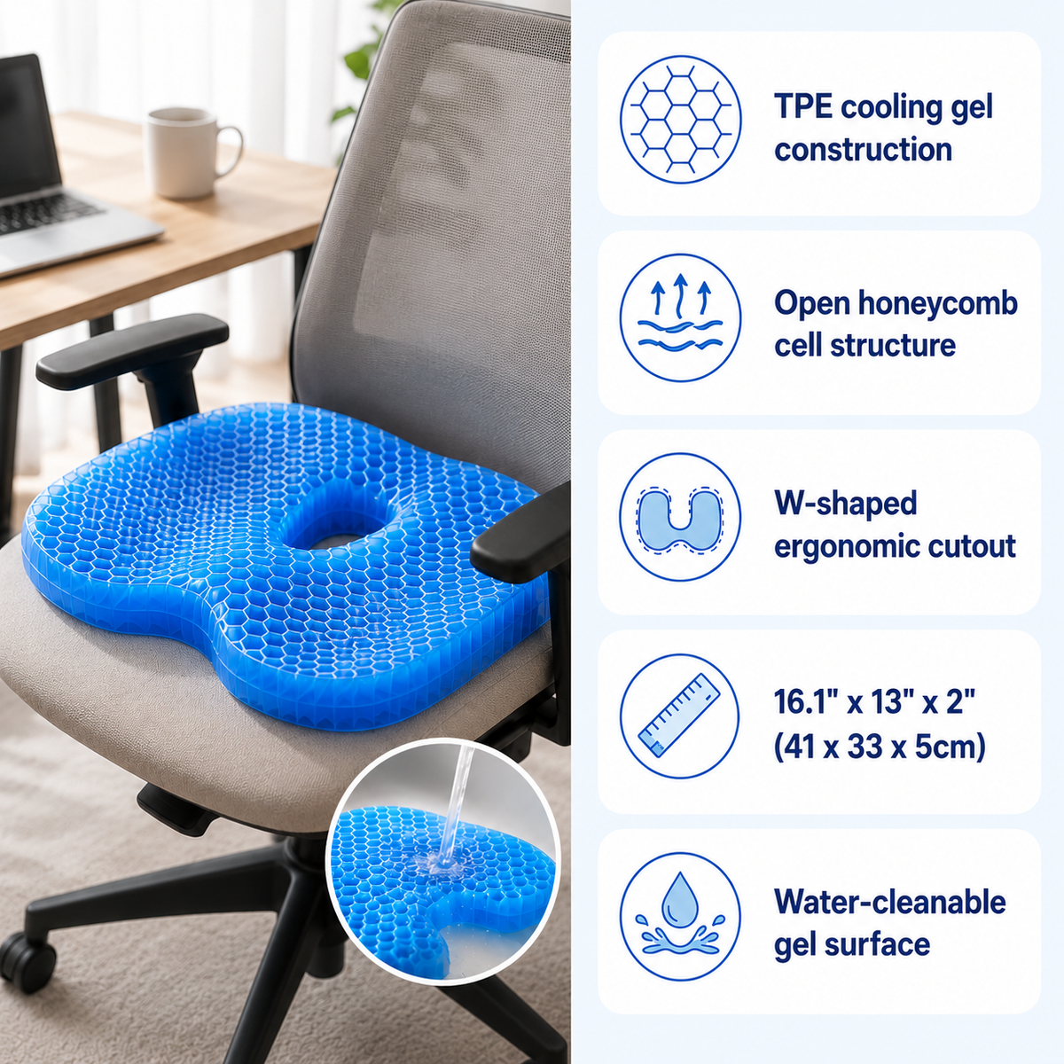 Mauzari™ Cuscino in gel per sciatica e dolore al coccige – Seduta rinfrescante a nido d’ape