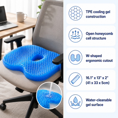 Mauzari™ Cuscino in gel per sciatica e dolore al coccige – Seduta rinfrescante a nido d’ape