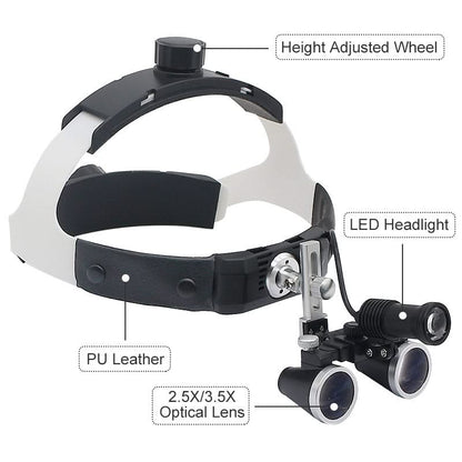 Mauzari™ Set Caschetto con Lenti d'Ingrandimento Dentali e Luce LED