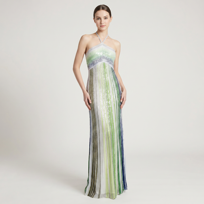 Abito lungo con paillettes e scollo halter – Vestito elegante da cerimonia