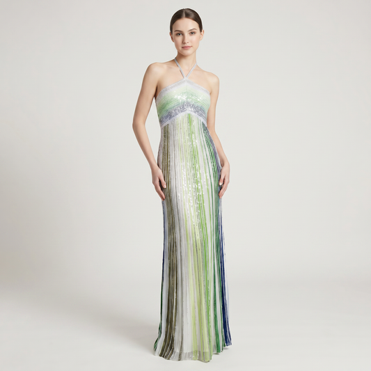 Abito lungo con paillettes e scollo halter – Vestito elegante da cerimonia