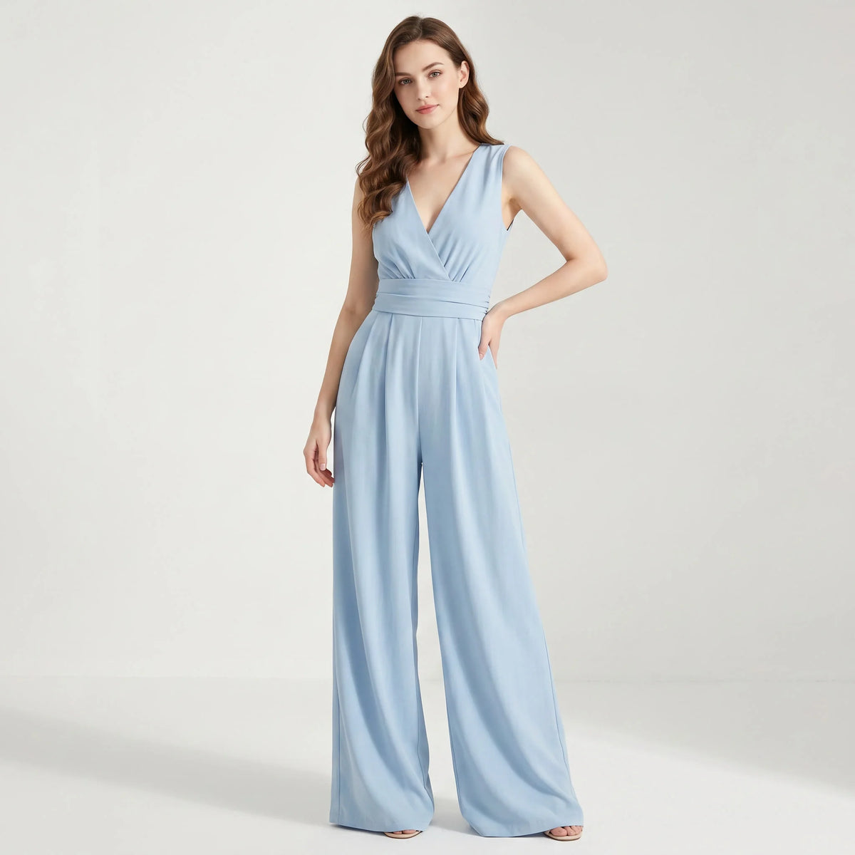 Tuta jumpsuit donna a vita alta con pantaloni larghi e tasche