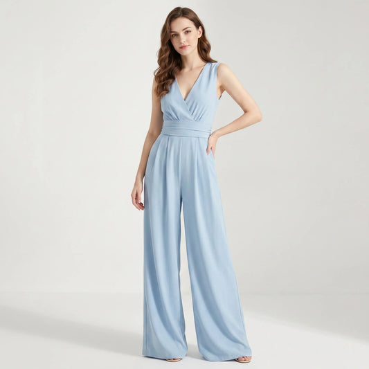 Tuta jumpsuit donna a vita alta con pantaloni larghi e tasche