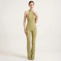 Sexet Rygløs Dame Jumpsuit i Blonde – Bodycon Fest Jumpsuit med Halterneck