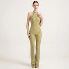 Sexet Rygløs Dame Jumpsuit i Blonde – Bodycon Fest Jumpsuit med Halterneck