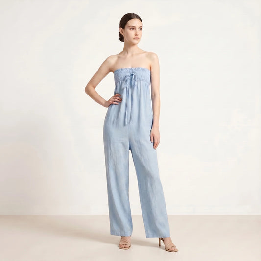 Tuta jumpsuit donna senza spalline – Pantaloni larghi con tasche