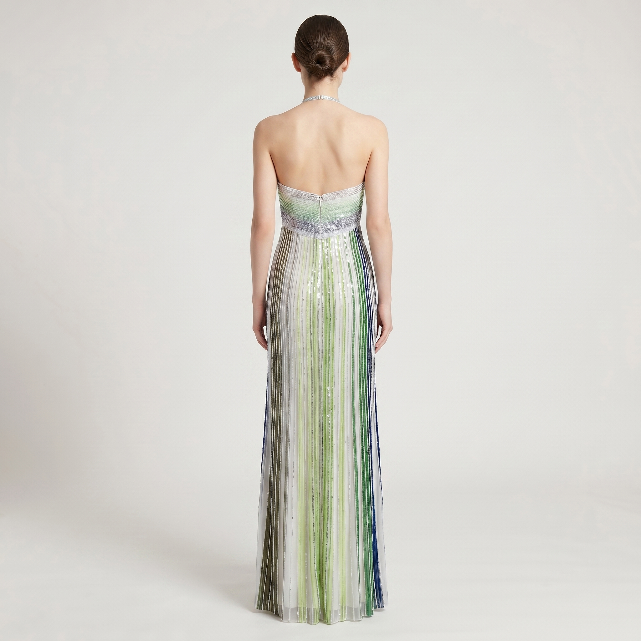 Elegant Paliet Maxikjole med Halterneck – Glamourøs Aftenkjole til Fest & Bryllup