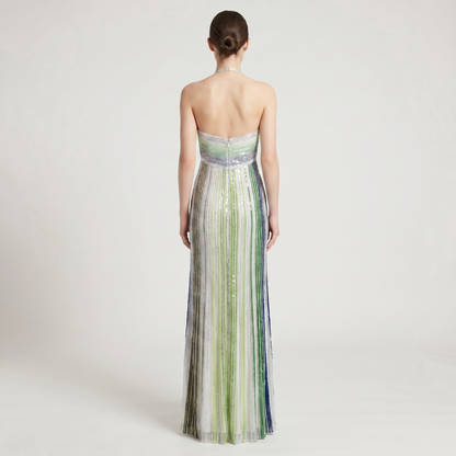 Abito lungo con paillettes e scollo halter – Vestito elegante da cerimonia