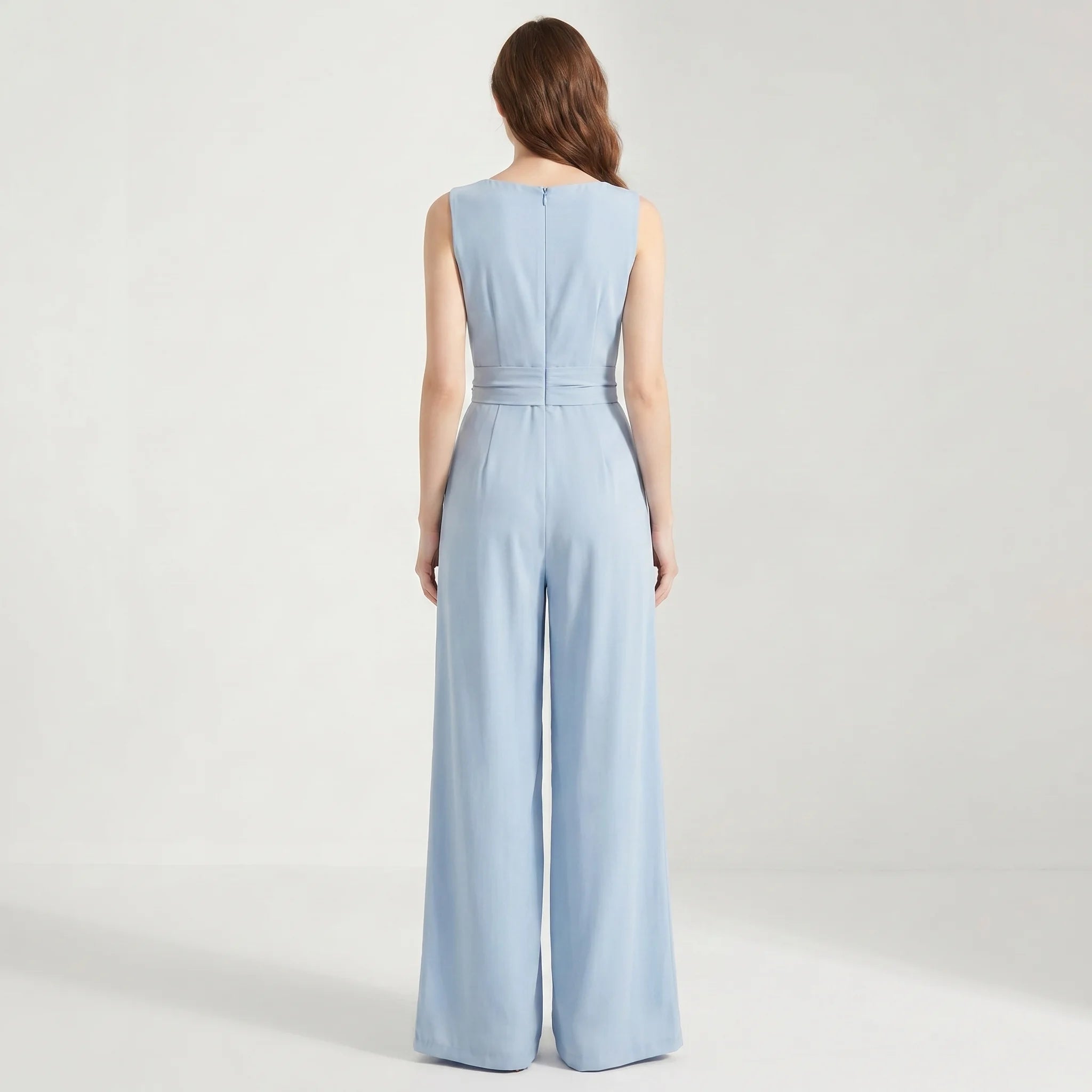 Ærmeløs Dame Jumpsuit med Høj Talje, Vide Ben og Lommer