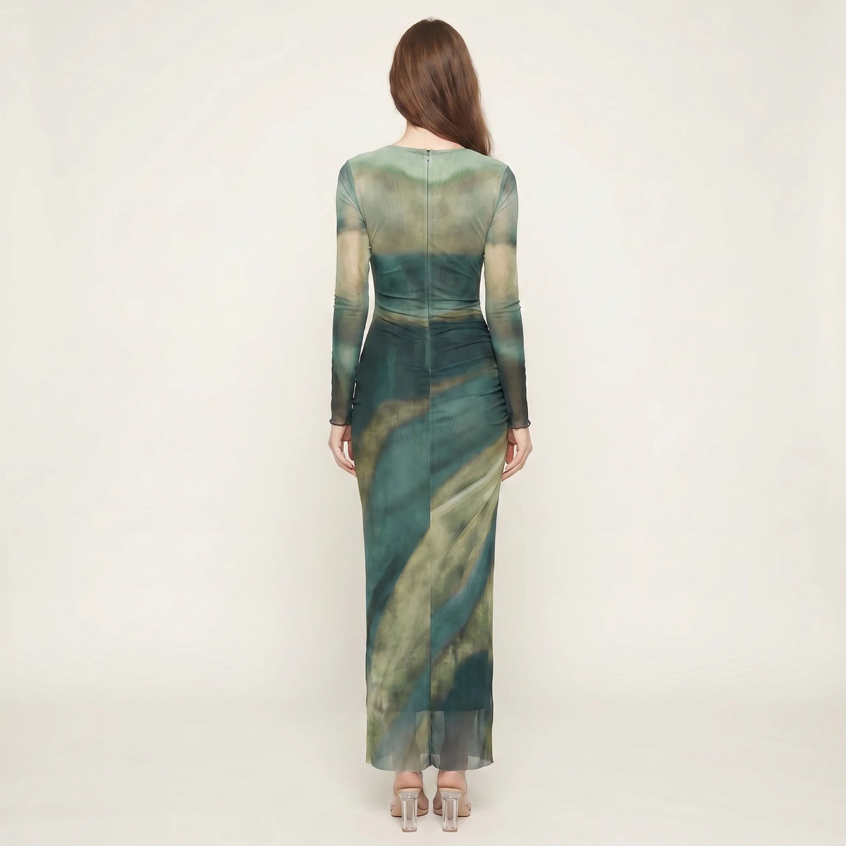 Abito lungo plissettato da donna in mesh – Vestito elegante da sera