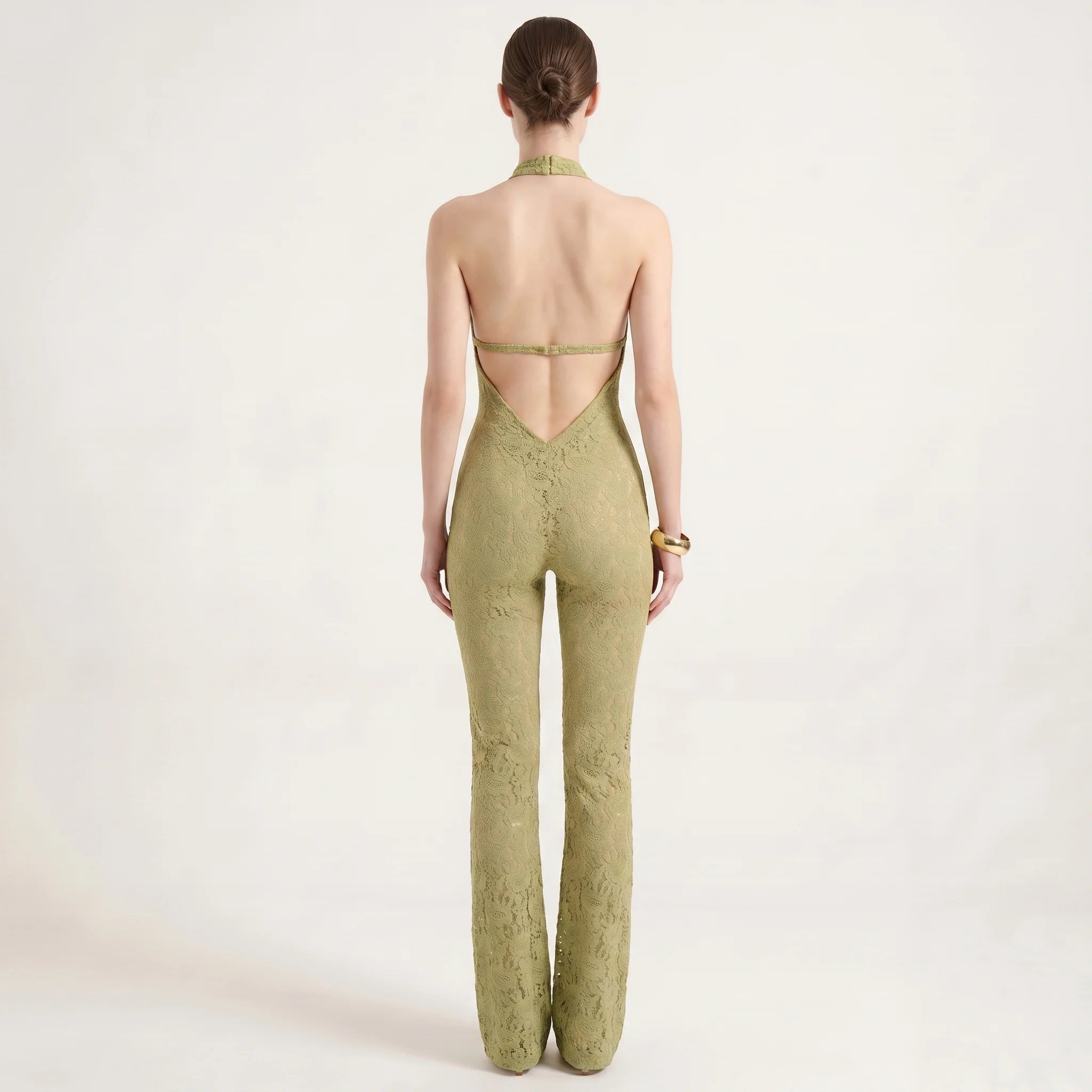 Sexet Rygløs Dame Jumpsuit i Blonde – Bodycon Fest Jumpsuit med Halterneck