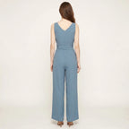 Ærmeløs Dame Jumpsuit med V-Hals, Bindebånd og Vide Ben